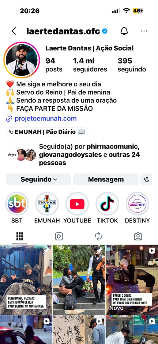 Perfil de Laerte Dantas no Instagram